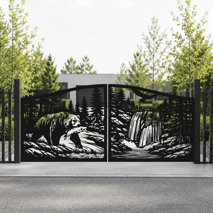 Waterfall and fishing bear gate dxf svg design