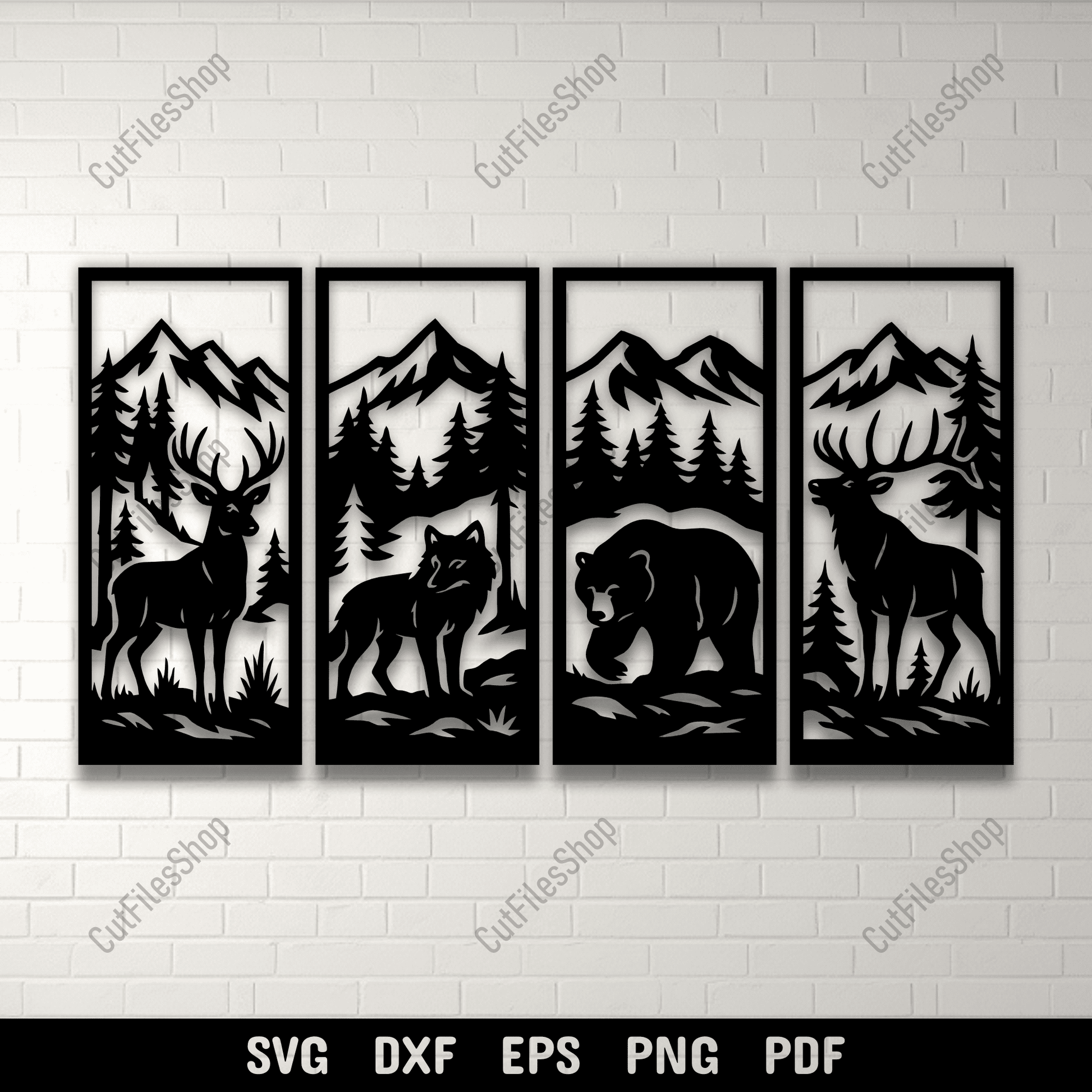 Wildlife forest panel bundle deer wolf bear designs for CNC laser cutting