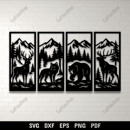 Wildlife forest panel bundle deer wolf bear designs for CNC laser cutting