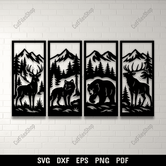 Wildlife forest panel bundle deer wolf bear designs for CNC laser cutting