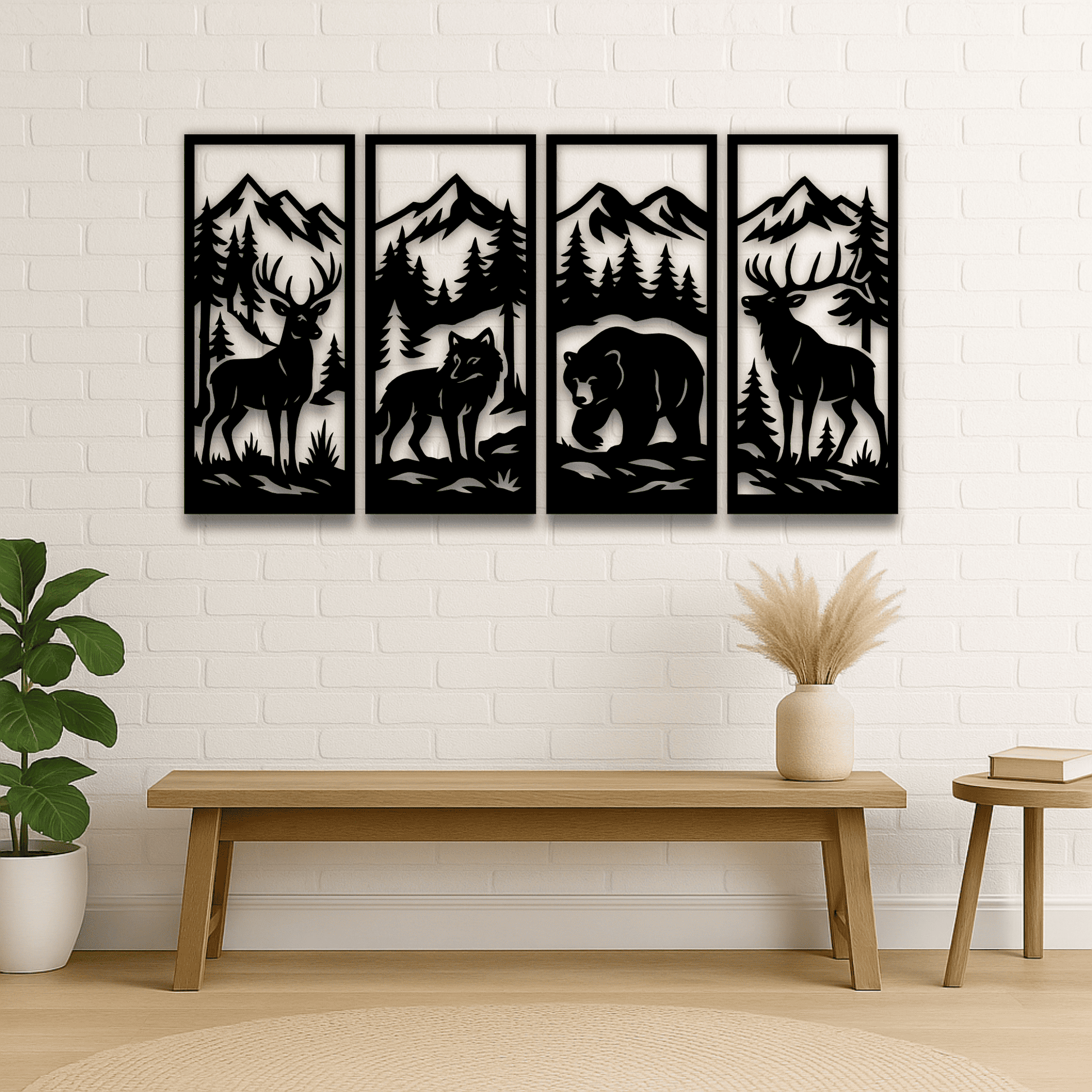 Bear walking forest panel silhouette for laser cutting