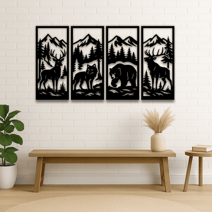 Bear walking forest panel silhouette for laser cutting