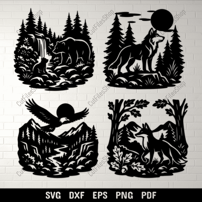 Wildlife forest animal SVG DXF PNG for CNC cutting
