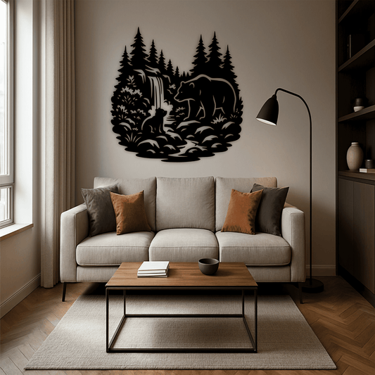 Bear and wolf forest scene for laser engraving and CNC Metal decor