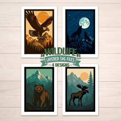 Wildlife Layered Svg files, 3D Shadow Boxes Bundle