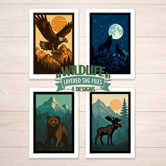 Wildlife Layered Svg files, 3D Shadow Boxes Bundle