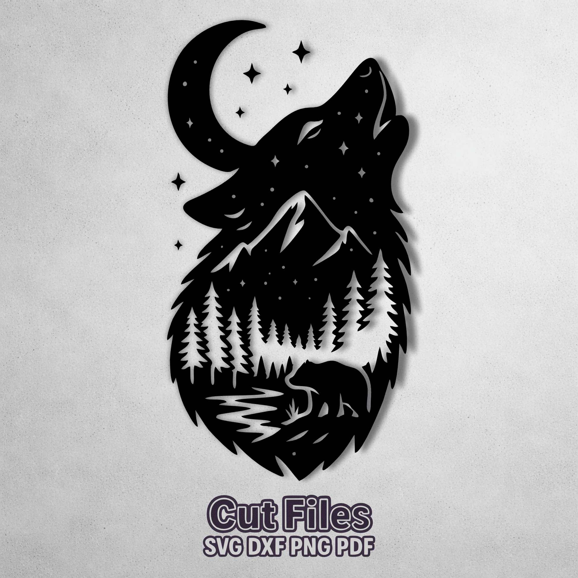 Bear and wolf silhouette laser cut designs