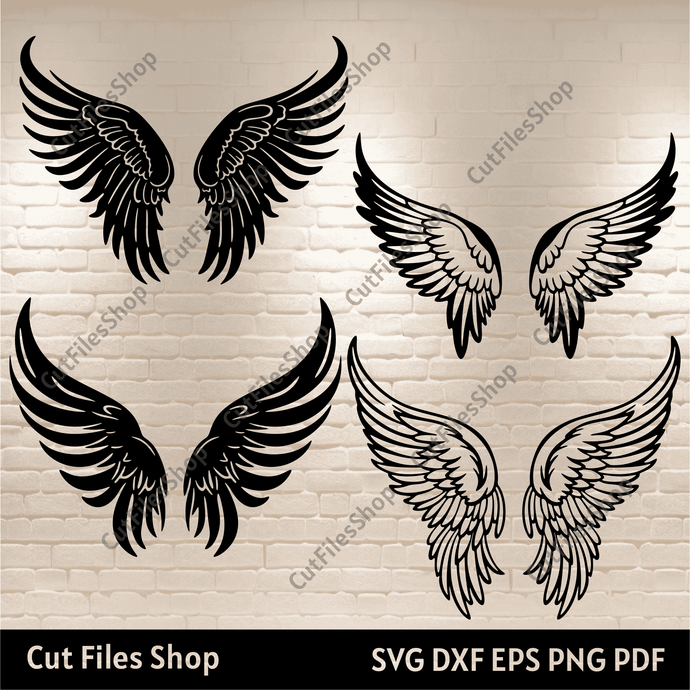 Angel wings Svg, Wings for Cricut, Silhouette Wings, Cnc Cutting dxf, T-shirt design, Wings Dxf for Laser cut, wings clipart, memory wings svg, wall metal decor dxf, dxf for cnc router, sublimation design, paper cut svg, metal cut files