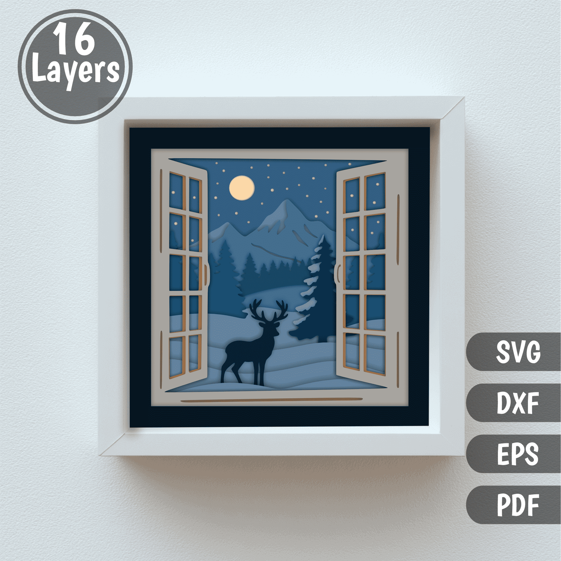 Wildlife winter 3D shadow box SVG DXF EPS for Cricut and Glowforge