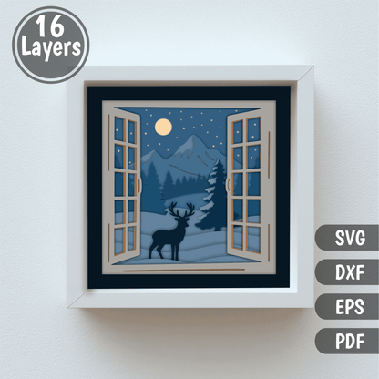 Wildlife winter 3D shadow box SVG DXF EPS for Cricut and Glowforge