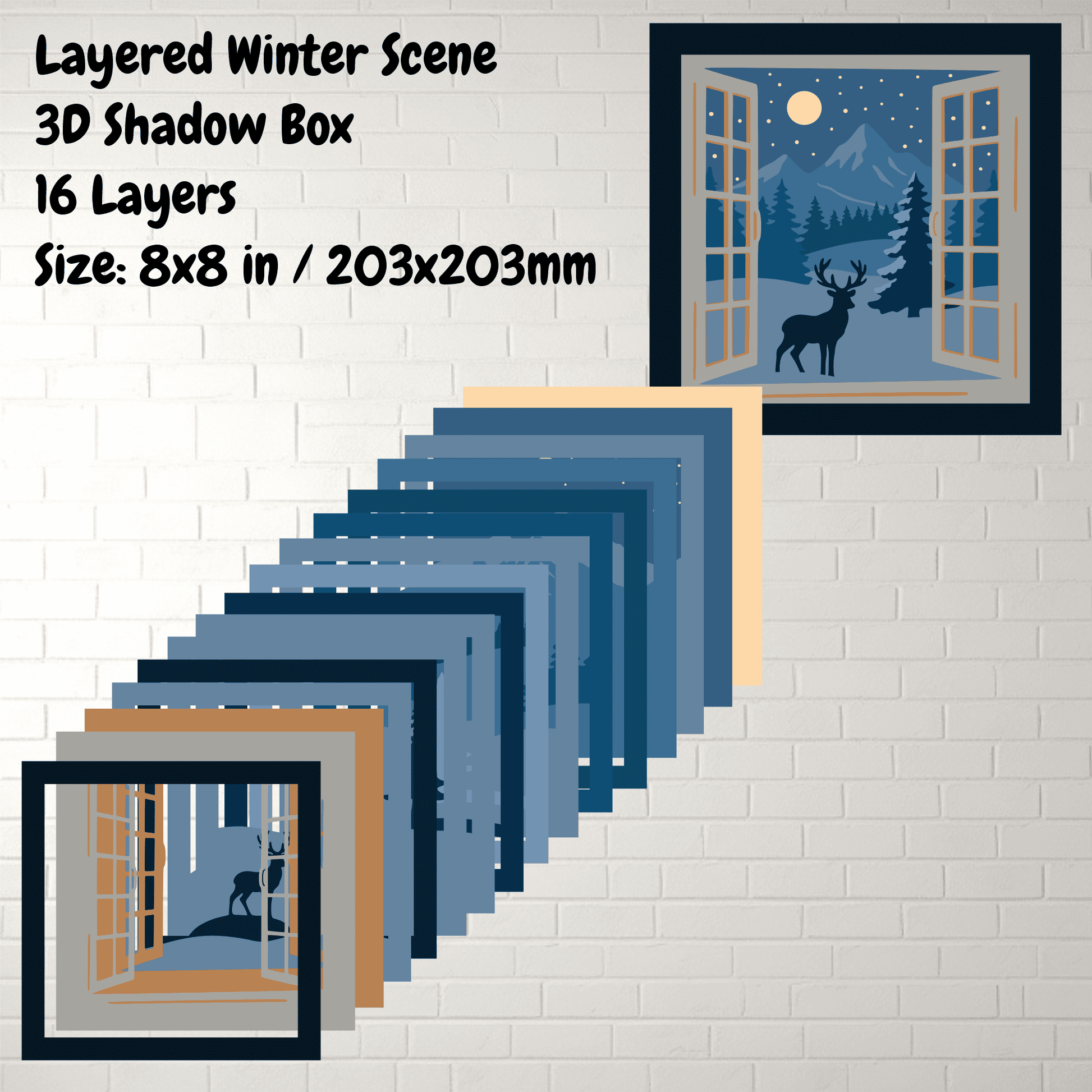 Handmade winter décor shadow box template with deer silhouette