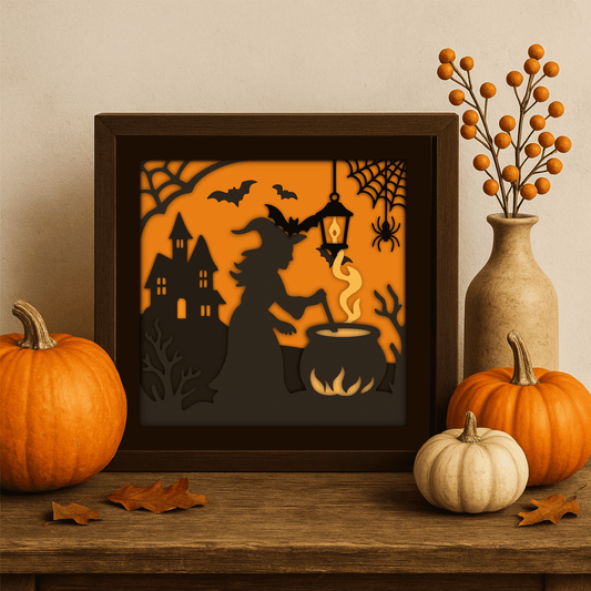 Halloween witch cauldron 3D shadow box SVG DXF EPS PDF template
