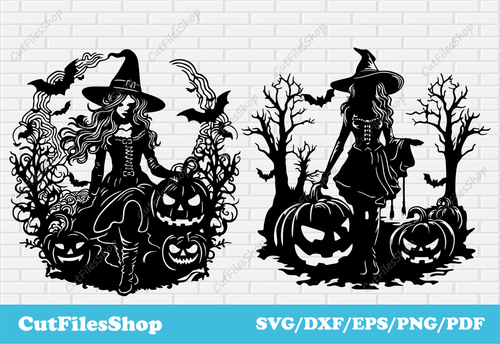 Witches svg cut files for cricut, Halloween witches svg, dxf halloween for laser, Craft svg design, witches sublimation, witches t-shirt design, decor for halloween dxf, bat svg, scary witches svg, witches hat svg, halloween tree, vintage witches, witches with pumpkins svg