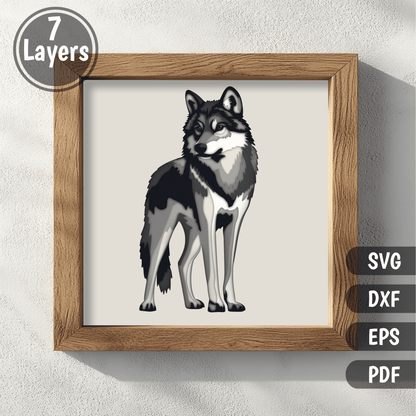 Layered wolf art 7 layer SVG DXF EPS PDF paper cut design