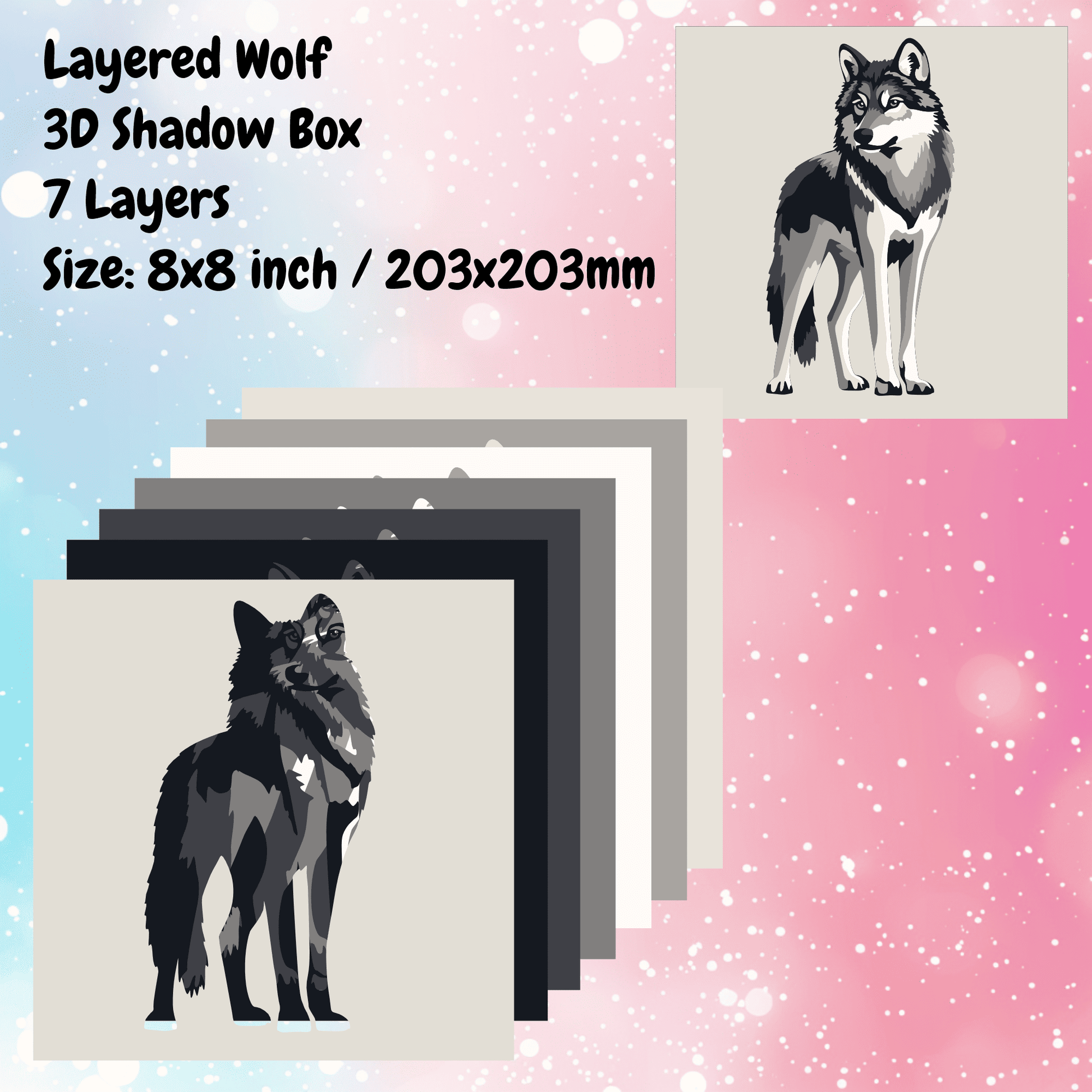 Wildlife wolf layered wall art design for laser and CNC cutting
