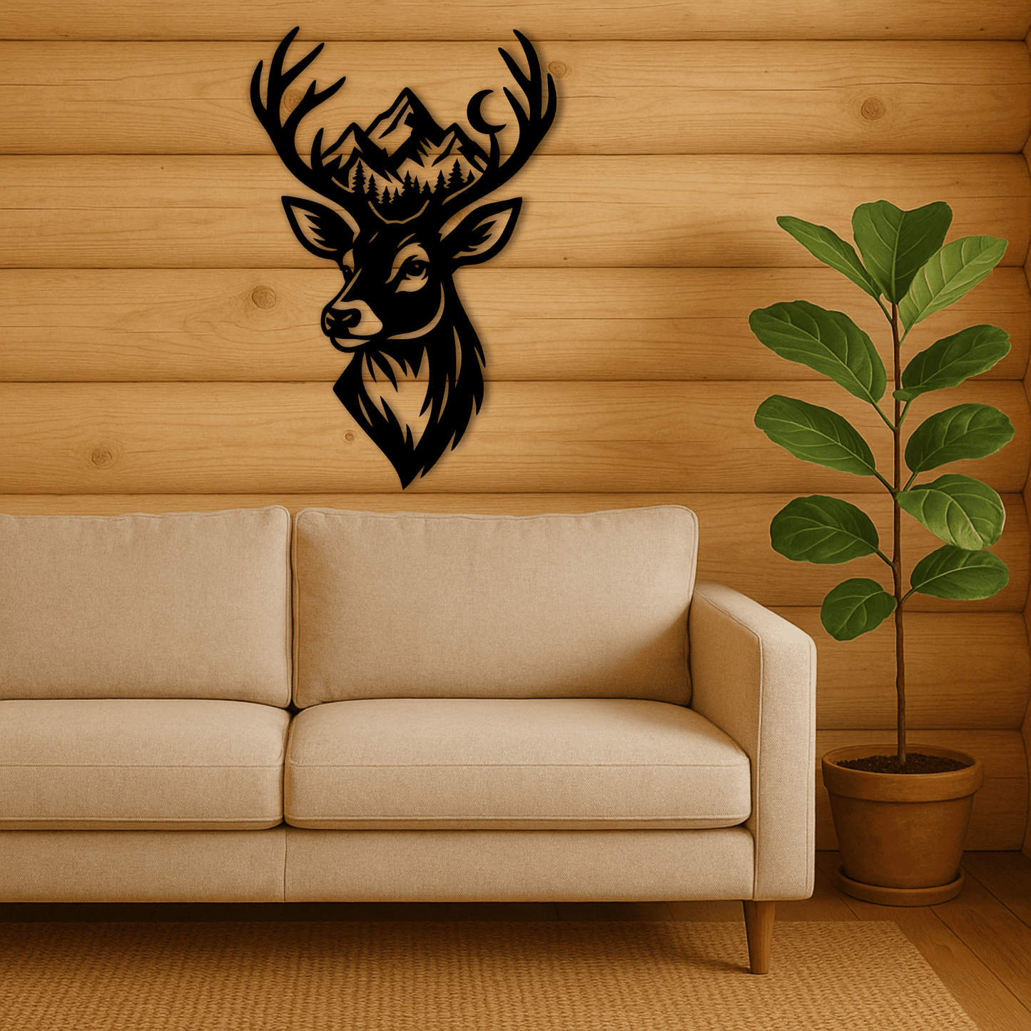 Deer head mountain scene SVG DXF for Glowforge engraving