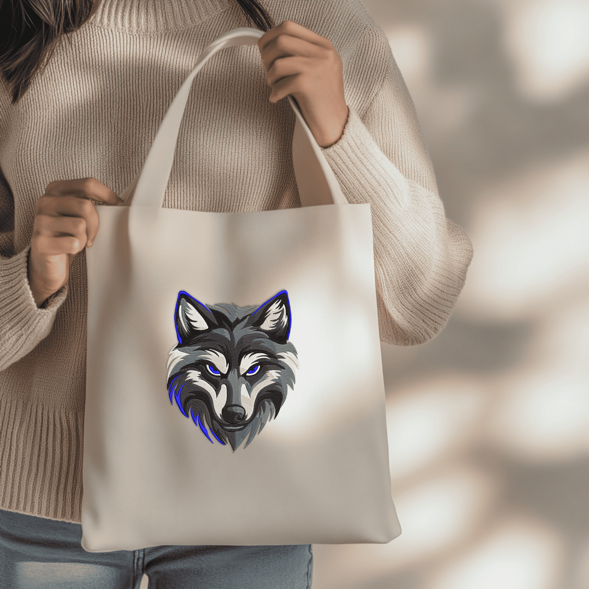 detailed wolf head embroidery pattern