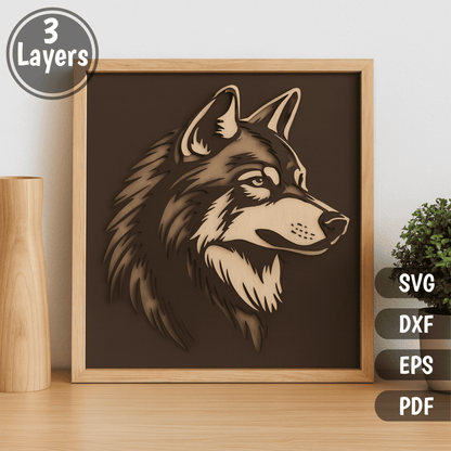 Wolf head layered art 3 layer SVG DXF EPS PDF paper cut design