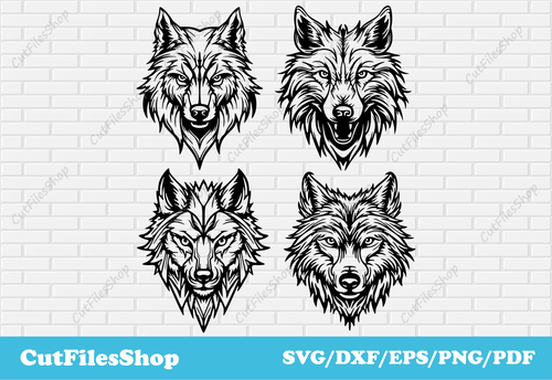 Wolf logos svg, wolf tattoo svg, png logos, wolf art for shirt, png for web design, wolf cut files for cricut, wolf dxf for laser, animals tattoo svg, fantasy wolves svg, wolf dxf wall decor