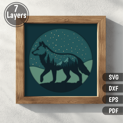 Midnight wolf layered art 7 layer SVG DXF EPS PDF template
