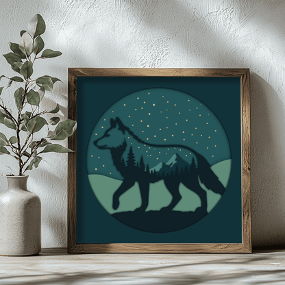 7 layer wolf shadow box SVG for Glowforge and CNC