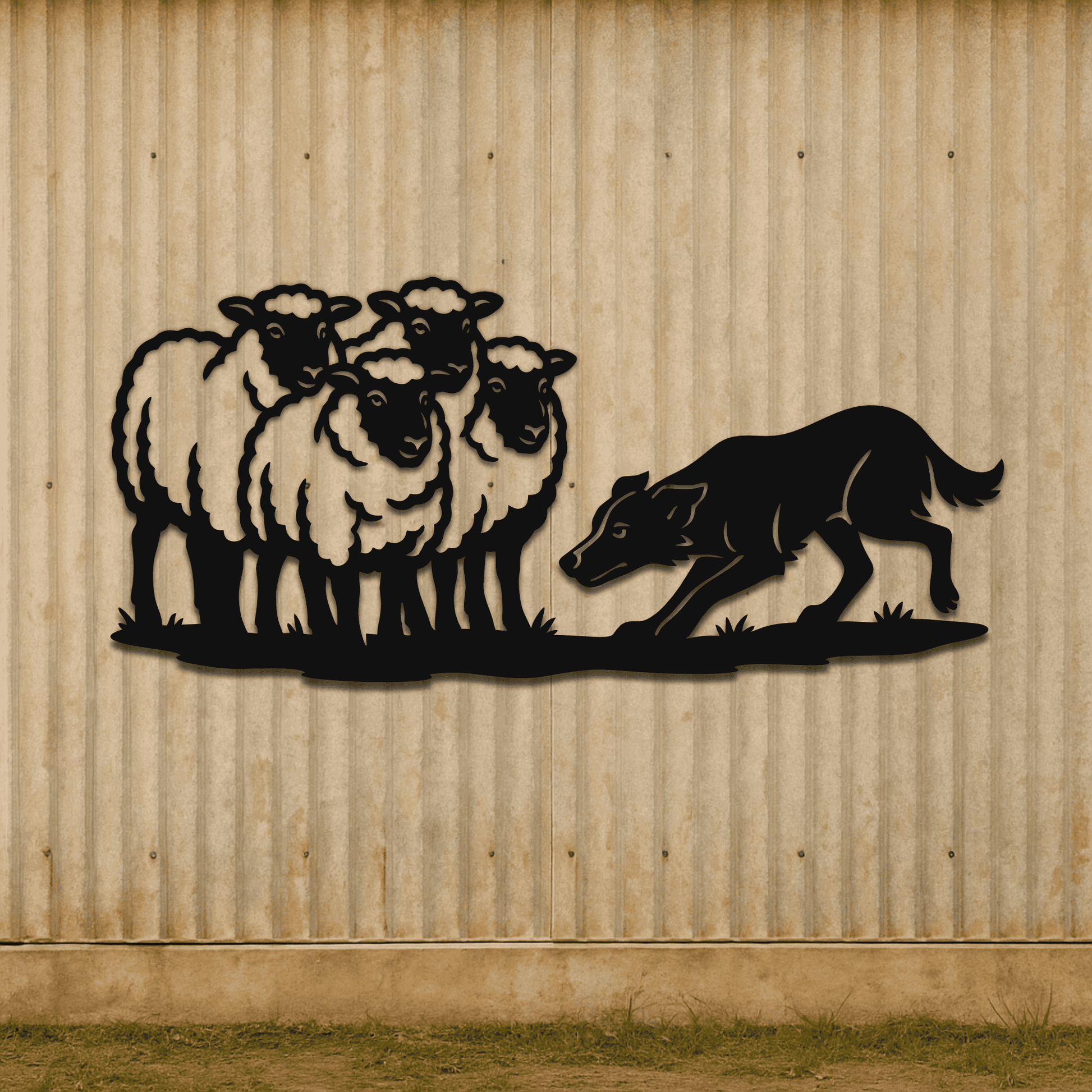 CNC cuttable dog and sheep art