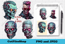 Load image into Gallery viewer, Zombies png files for sublimation, transparent png for t-shirt design, collection zombie, jpeg zombie, png for cricut, zombie t-shirt design, zombie art, collection zombies, stickers zombie png
