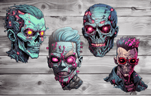 Load image into Gallery viewer, zombie collection png, zombie png for tshirt design, sublimation art, download png for t-shirts, sweatshirt designs, png for stickers, zombie stickers
