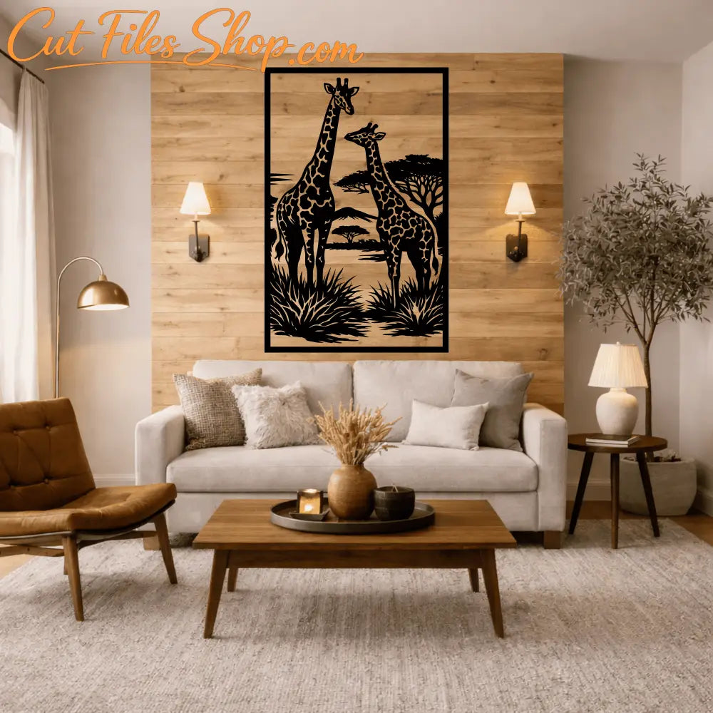 African wildlife CNC panel set in black silhouette style
