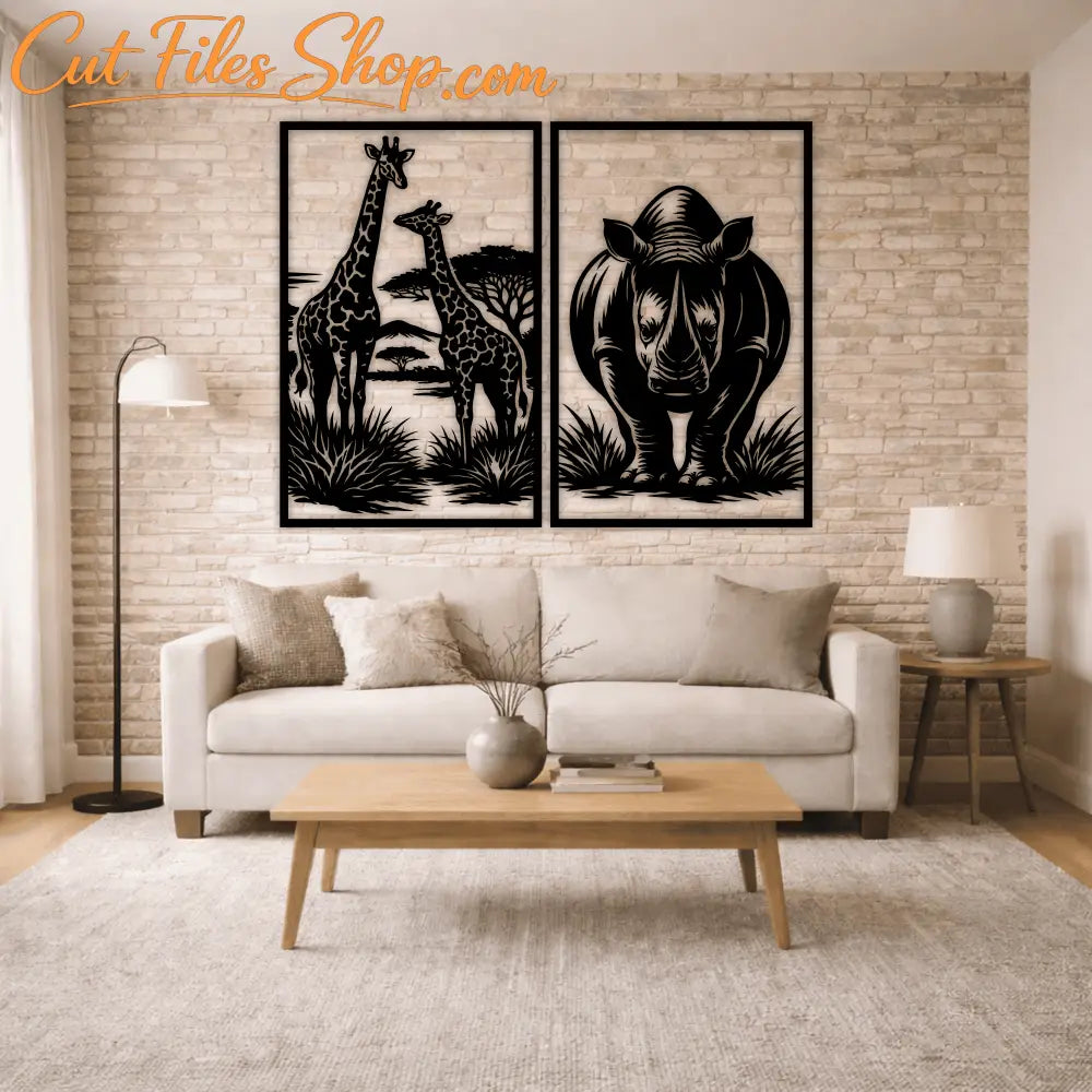 Giraffe wildlife silhouette vector for laser cut panel