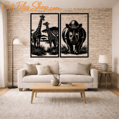Giraffe wildlife silhouette vector for laser cut panel