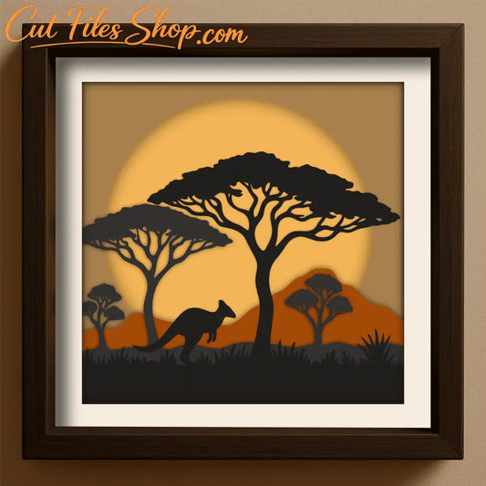africa sunset multilayer svg with acacia trees
