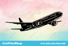 Load image into Gallery viewer, Airplane cut file, svg for silhouette, travel svg, wall decor svg, dxf for laser - Cut Files Shop
