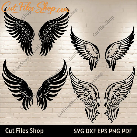 Angel wings Svg, Wings for Cricut, Silhouette Wings, Cnc Cutting dxf, T - shirt design, Wings Dxf for Laser cut - Cut Files Shop