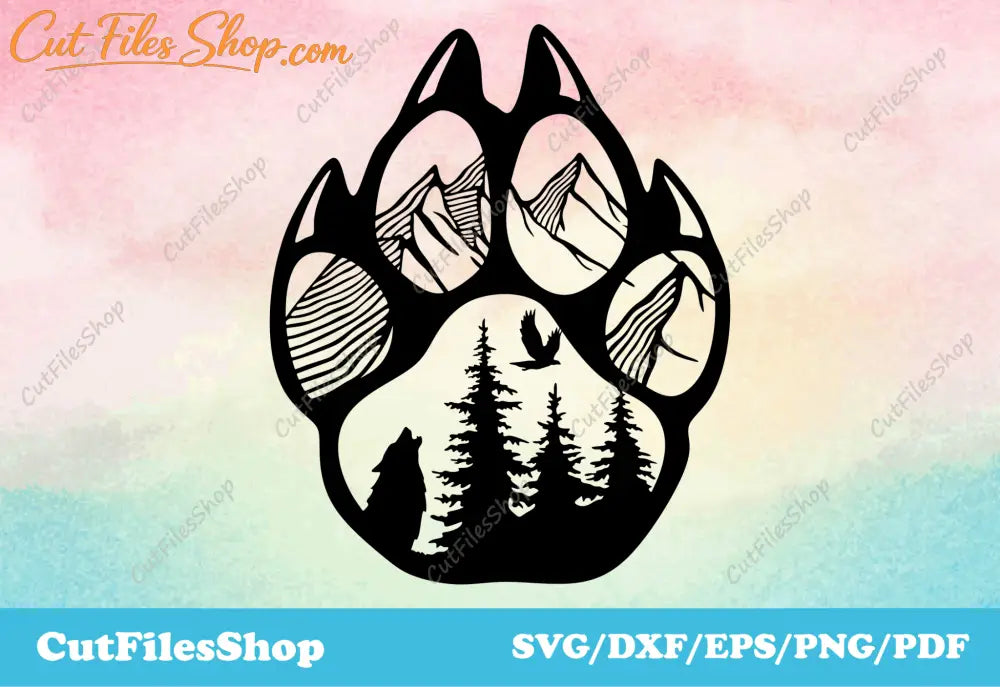 Animal paw svg file for cutting, forest silhouette dxf, animals for laser cutting - Cut Files Shop