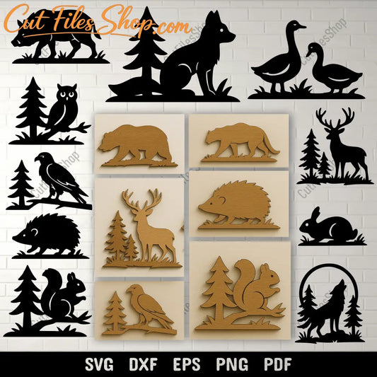 Wildlife scene SVG file for laser cutting