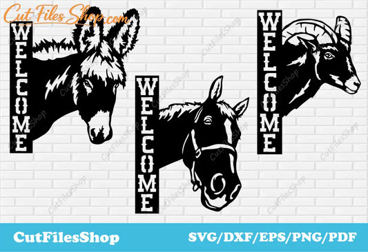 Animals welcome sign dxf for laser cutting, DXF for metal cutting, Farm decor making, CNC plasma cut files - Cut Files Shop