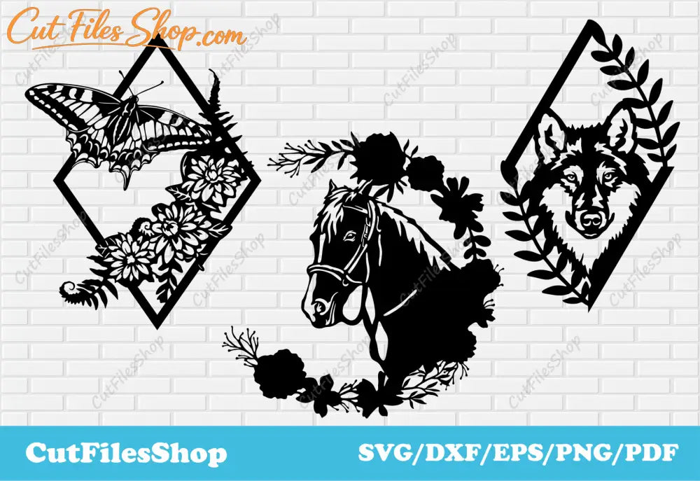 Animals with flowers dxf for laser cut, animals wall art, home decor dxf for plasma, Digital wall decor - Cut Files Shop