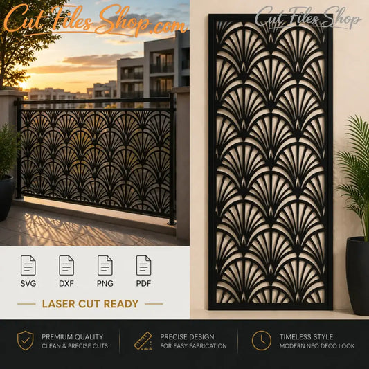 Art Deco balcony railing panel SVG DXF laser cut design for CNC plasma.