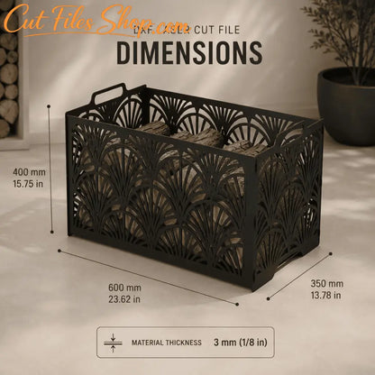 Modern Art Deco log rack for laser cut metal fabrication