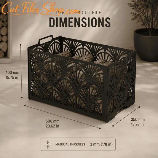 Modern Art Deco log rack for laser cut metal fabrication