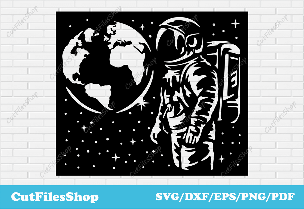 Astronaut in space svg file for cricut, panels dxf for plasma cut, cnc cutting design, dxf for router - Cut Files Shop