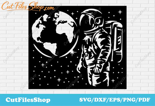 Astronaut in space svg file for cricut, panels dxf for plasma cut, cnc cutting design, dxf for router - Cut Files Shop