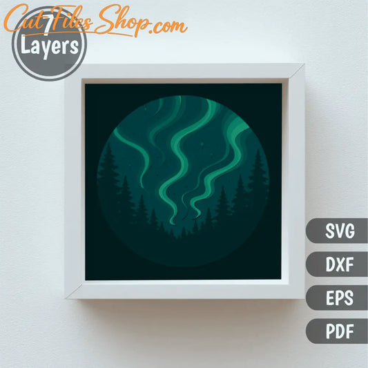 northern lights multilayer svg forest scene