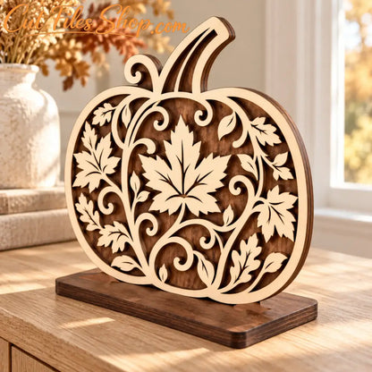 Pumpkin SVG and DXF cutting design previewed as black metal autumn wall decor