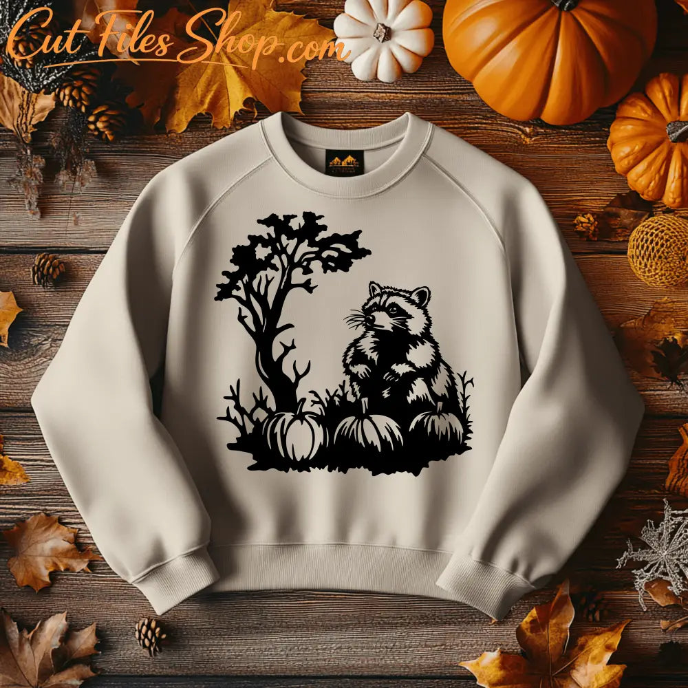 Raccoon Autumn SVG, EPS Files for Cricut & Silhouette, DXF for CNC Laser, Sublimation T-Shirt Design