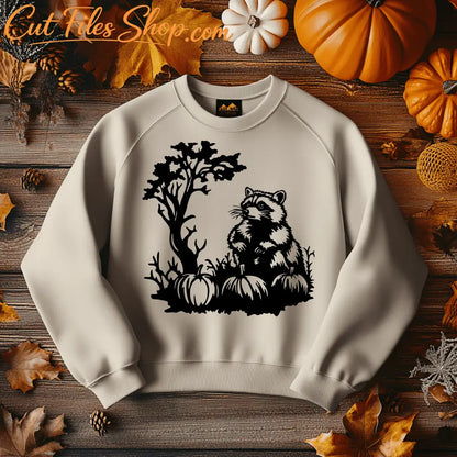 Raccoon Autumn SVG, EPS Files for Cricut & Silhouette, DXF for CNC Laser, Sublimation T-Shirt Design