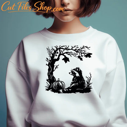 Autumn Raccoon SVG, EPS & DXF Files for Cricut, Silhouette, CNC Laser, Sublimation T-Shirt Design