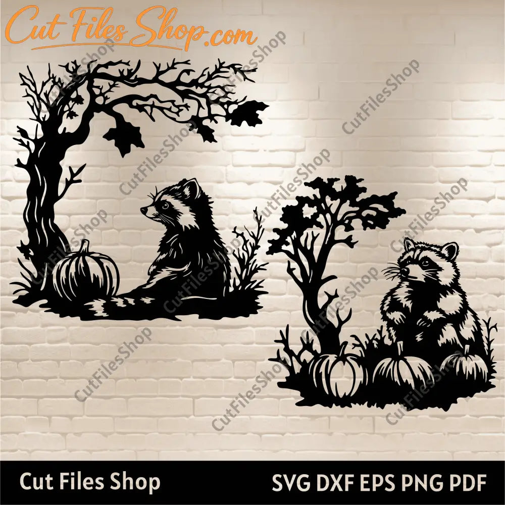 Autumn Raccoons SVG & EPS Files for Cricut and Silhouette, DXF for CNC Laser Cutting, Sublimation T-Shirt Design