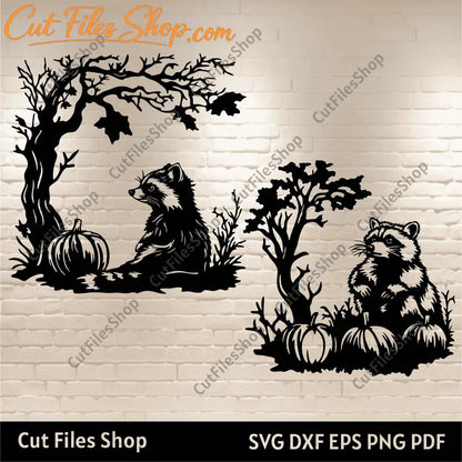 Autumn Raccoons SVG & EPS Files for Cricut and Silhouette, DXF for CNC Laser Cutting, Sublimation T-Shirt Design
